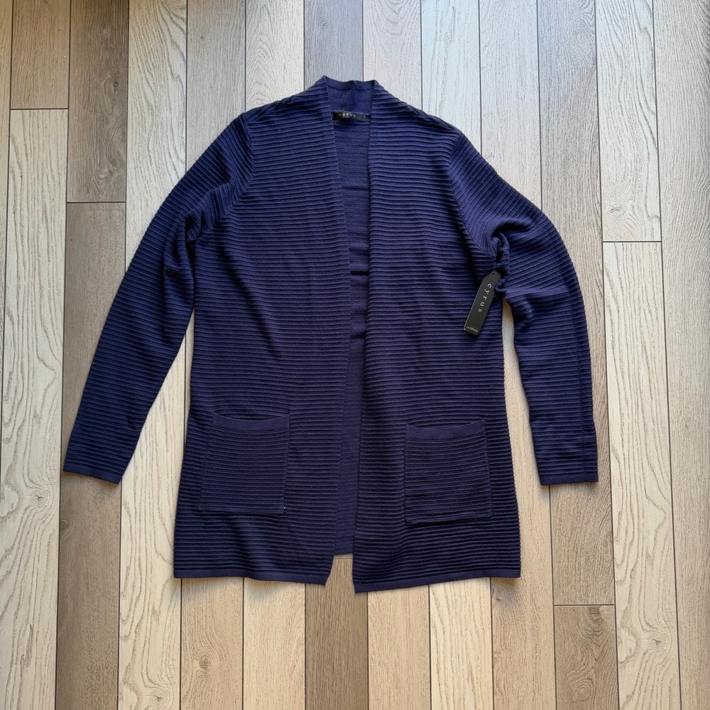 Cyrus Deep Blue Ribbed Cardigan - Picture 1 of 6